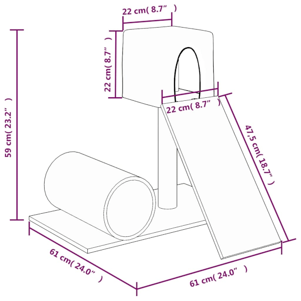 vidaXL Klösträd med klöspelare sisal ljusgrå 59 cm Grå