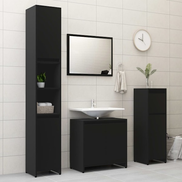 vidaXL Badrumsskåp Black 30x30x95 cm konstruerat trä Svart