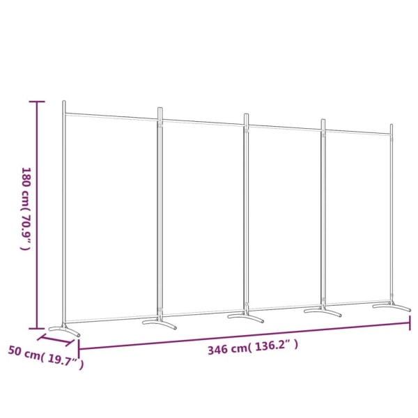 vidaXL Rumsavdelare 4 paneler svart 346x180 cm tyg Svart