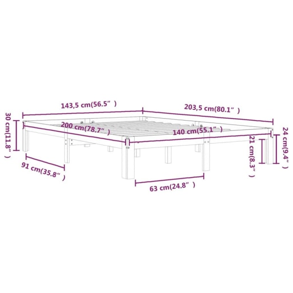 vidaXL Sängram vit massiv furu 140x200 cm Vit