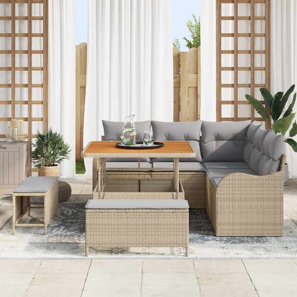 vidaXL Trädgårdsoffset 8 st Beige konstrotting Beige