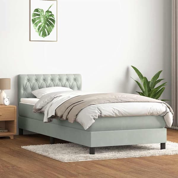 vidaXL Ramsäng med madrass ljusgrå 90x210 cm sammet Grå