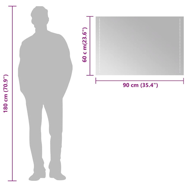 vidaXL Badrumsspegel LED 90x60 cm Transparent