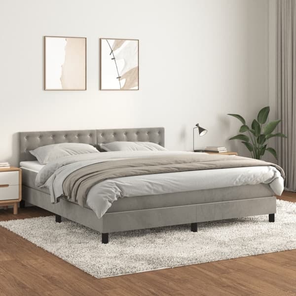 vidaXL Ramsäng med madrass ljusgrå 160x200 cm sammet Grå