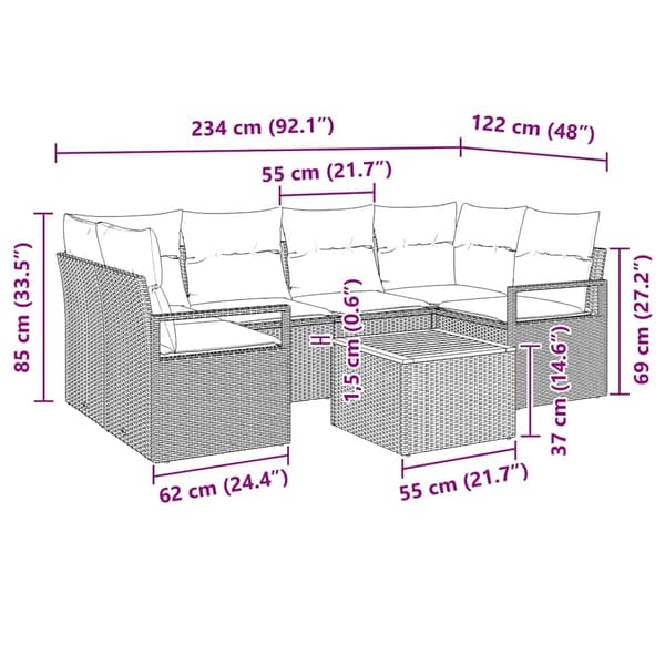 vidaXL Trädgårdsoffset med kudde 7 pcs Beige konstrotting Beige