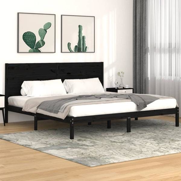 vidaXL Sängram svart massiv furu 200x200 cm Svart