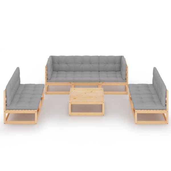 vidaXL Loungegrupp med dynor 8 delar massiv furu grå