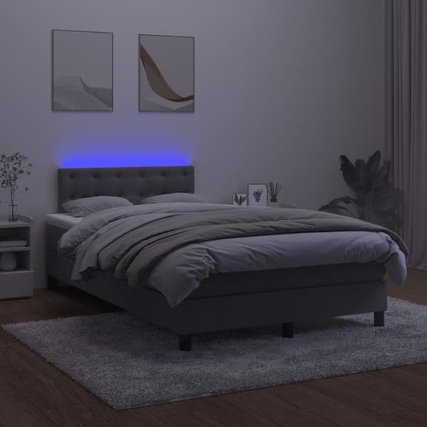 vidaXL Ramsäng med madrass & LED mörkgrå 120x200 cm sammet Grå