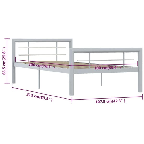 vidaXL Sängram grå och vit metall 100x200 cm grå