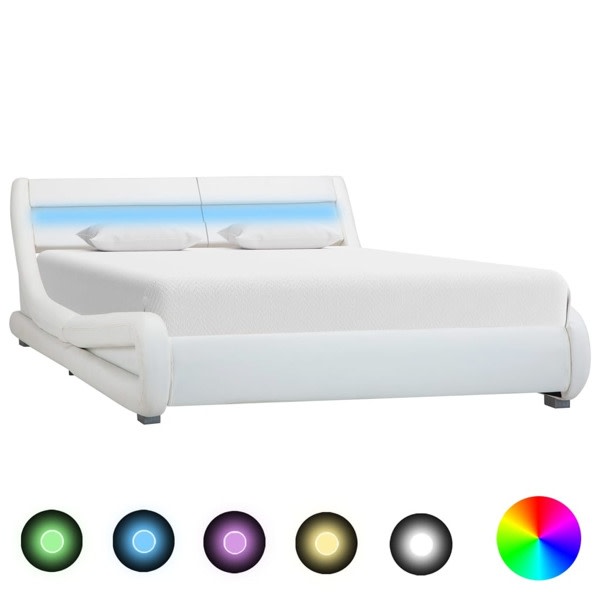 vidaXL Sängram med LED vit konstläder 140x200 cm Vit