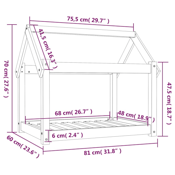 vidaXL Hundbädd svart 81x60x70 cm massiv furu Svart
