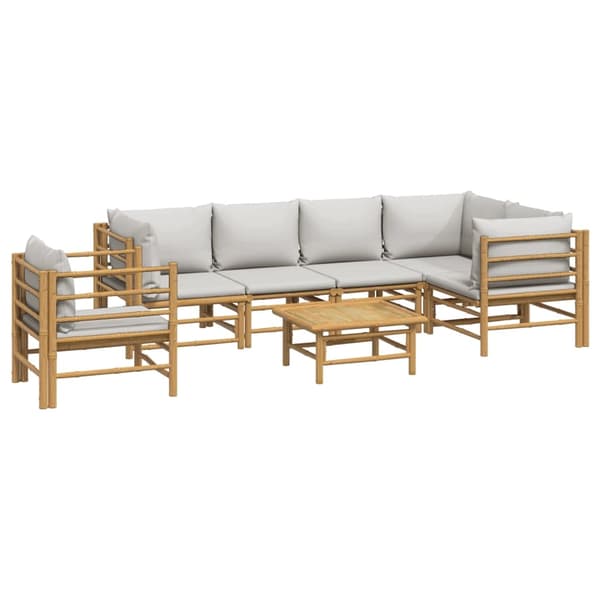 vidaXL Loungegrupp 7 delar ljusgråa dynor bambu Brun