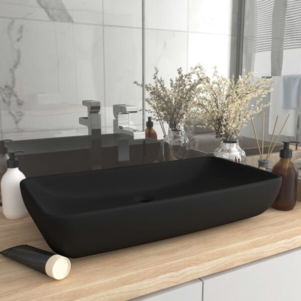 vidaXL Lyxigt rektangulärt handfat matt svart 71x38 cm keramik Svart