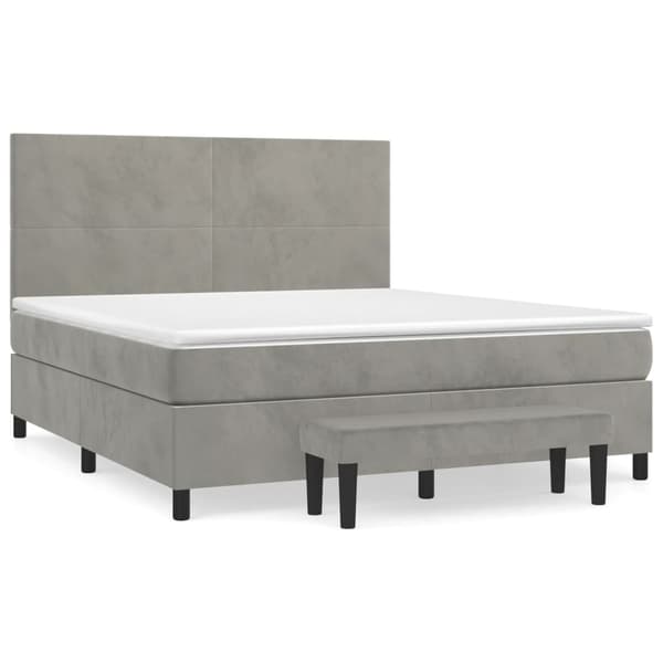 vidaXL Ramsäng med madrass ljusgrå 180x200 cm sammet Grå