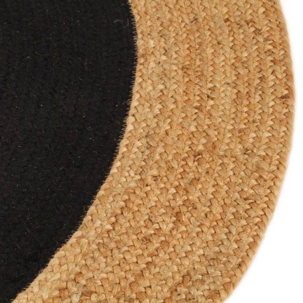 vidaXL Matta flätad svart och naturlig 120 cm jute och bomull rund Svart