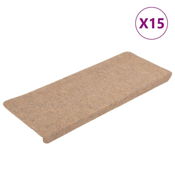 vidaXL Trappstegsmattor självhäftande 15 st 65x24,5x3,5 cm beige Beige