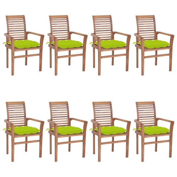 vidaXL Matstolar 8 st med ljusgröna dynor massiv teak Grön