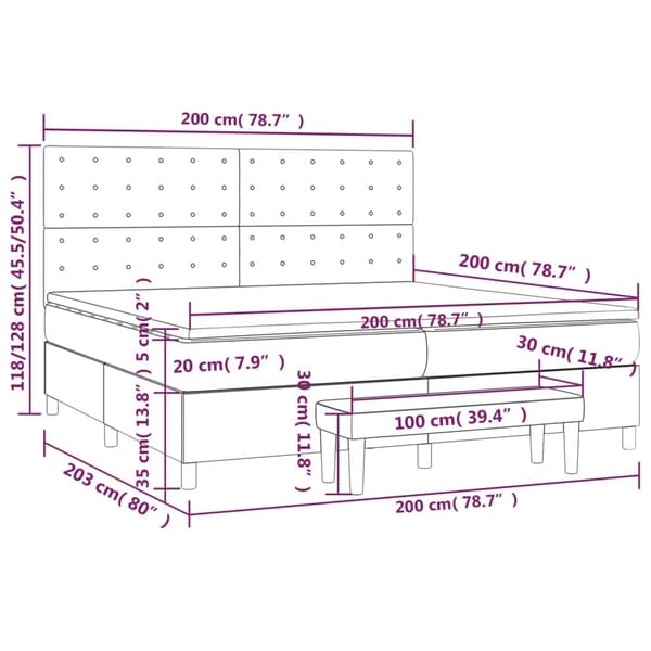 vidaXL Ramsäng med madrass mörkgrå 200x200 cm tyg Grå