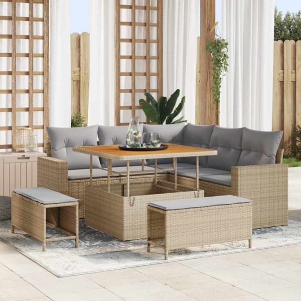 vidaXL Trädgårdsoffset 8 st Beige konstrotting Beige