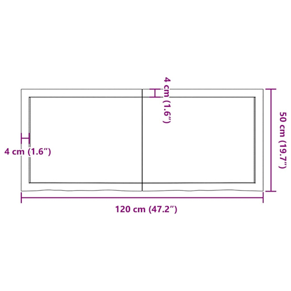 vidaXL Bordsskiva mörkbrun 120x50x(2-4) cm behandlad massiv ek Brun