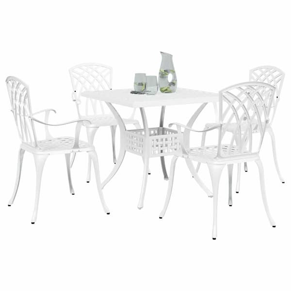 vidaXL Trädgårdsbord Set 5 pcs Vit Gjutet Aluminium Vit