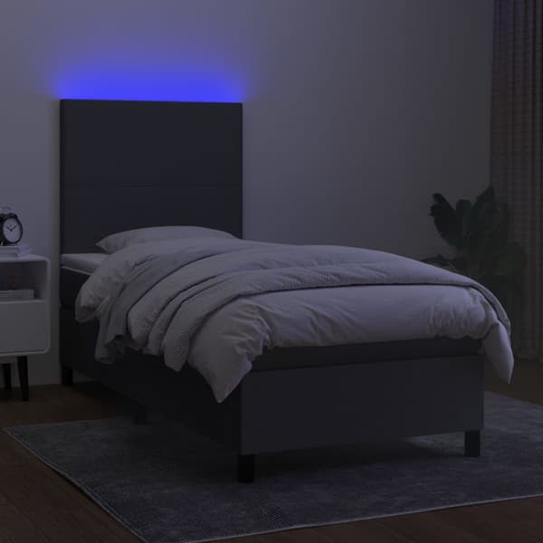 vidaXL Ramsäng med madrass & LED mörkgrå 90x190 cm tyg Grå