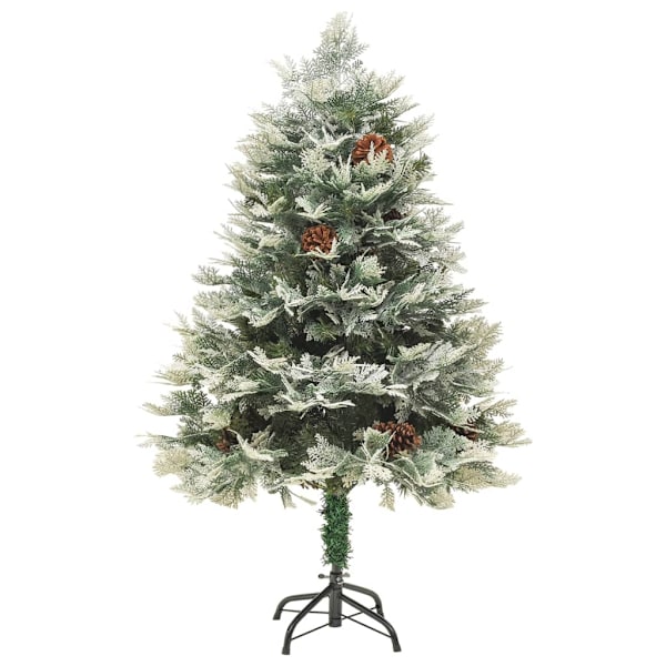 vidaXL Belyst julgran med kottar grön 120 cm PVC&PE Grön