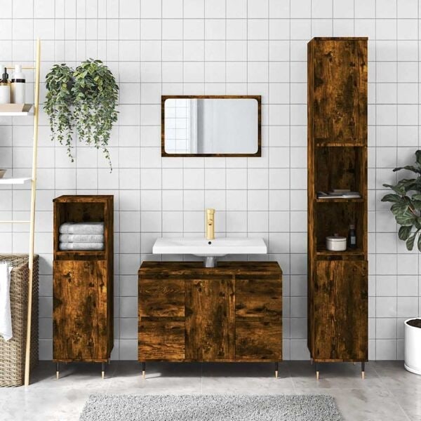 vidaXL Badrumsskåp rökfärgad ek 80x33x60 cm konstruerat trä Brun