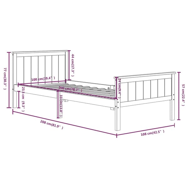 vidaXL Sängram grå massiv furu 100x200 cm Grå