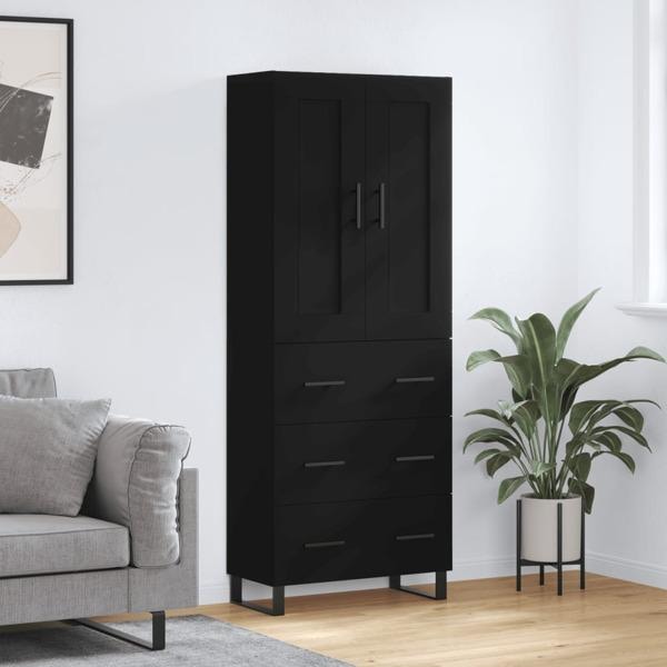 vidaXL Högskåp svart 69,5x34x180 cm konstruerat trä Svart