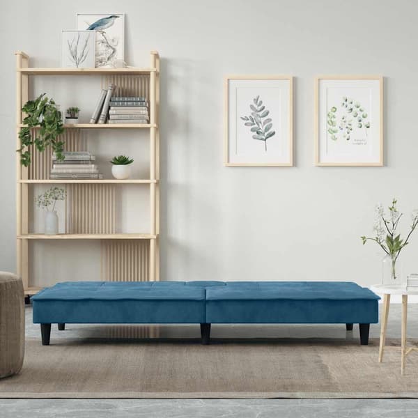 vidaXL Bäddsoffa med mugghållare blå sammet Blå