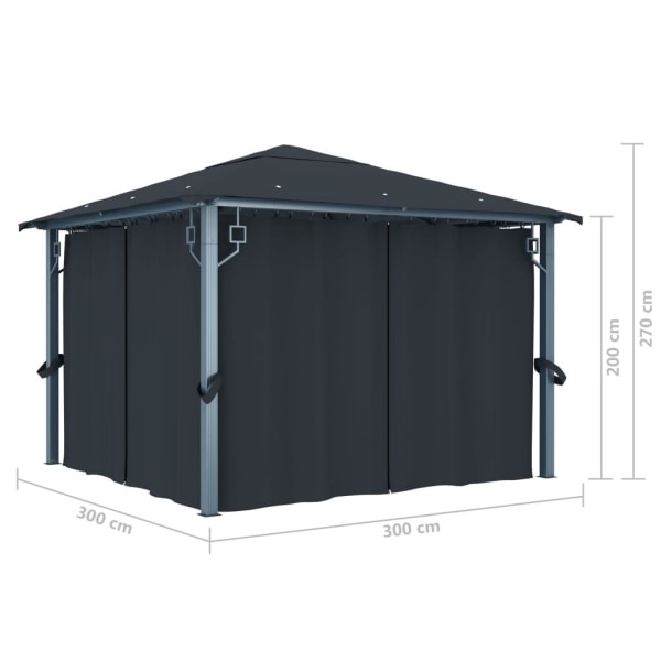 vidaXL Paviljong med gardiner 300x300 cm antracit aluminium Antracit