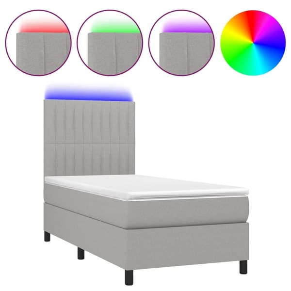 vidaXL Ramsäng med madrass & LED ljusgrå 90x190 cm tyg Grå