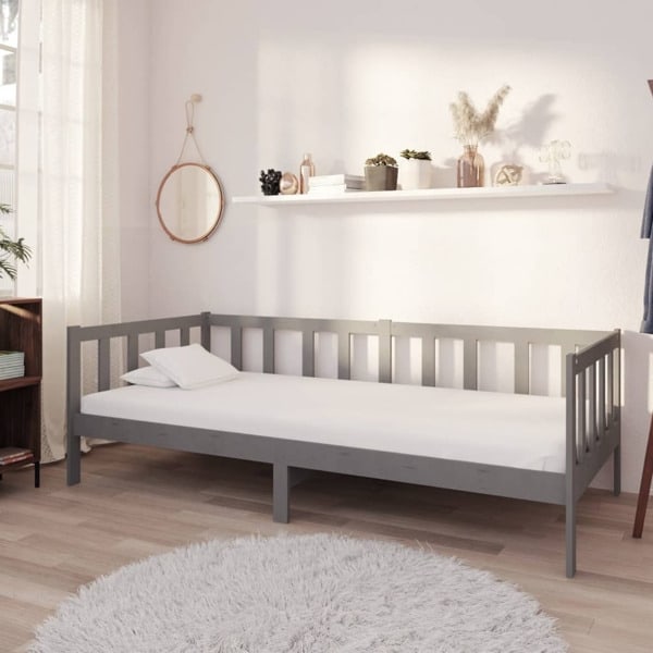 vidaXL Dagbädd med madrass 90x200 cm grå massiv furu grå