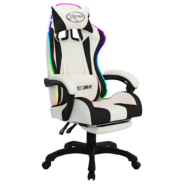 vidaXL Gamingstol med RGB LED-lampor svart och vit konstläder multifärg