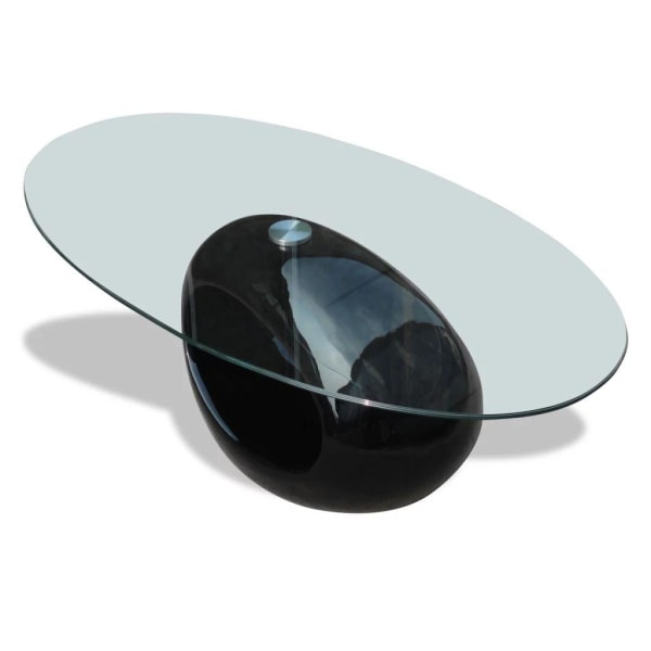 vidaXL Soffbord med oval bordsskiva i glas högglans svart Svart