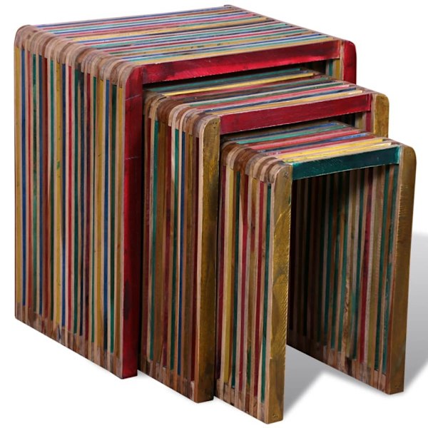 vidaXL Satsbord i färgglad återvunnen teak 3-pack multifärg