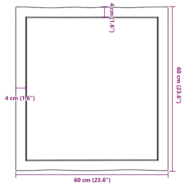 vidaXL Bordsskiva 60x60x(2-4) cm obehandlad massiv ek levande kant Brun