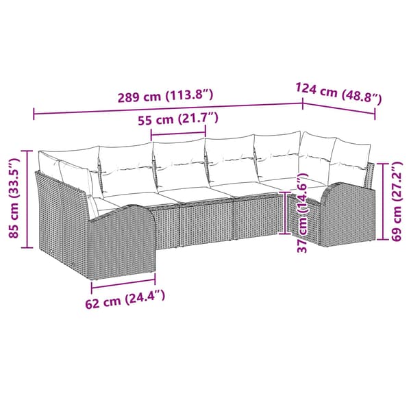 vidaXL Trädgårdsoffset 7 st Brun [Syntetisk]: Poly Rattan Brun