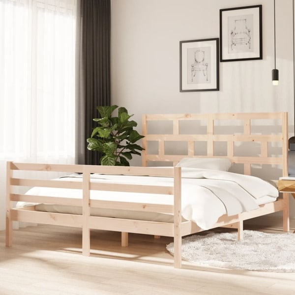 vidaXL Sängram massiv furu 160x200 cm Brun
