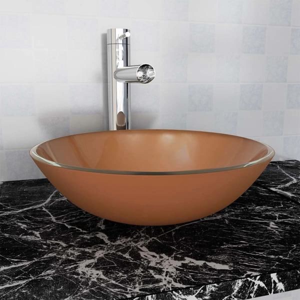 vidaXL Handfat i härdat glas 42 cm brun Brun
