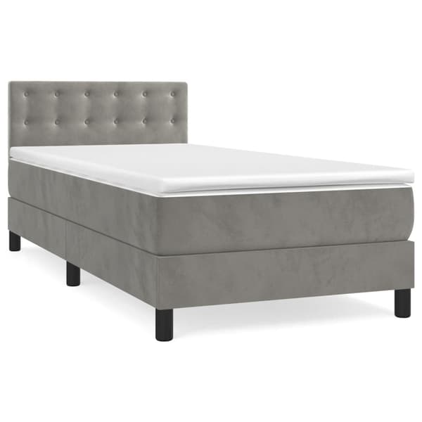 vidaXL Ramsäng med madrass ljusgrå 90x200 cm sammet Grå