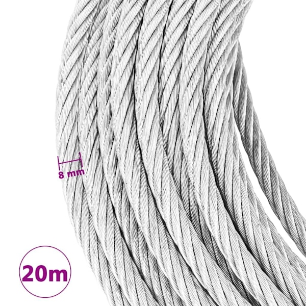vidaXL Vajer 800 kg 20 m Silver