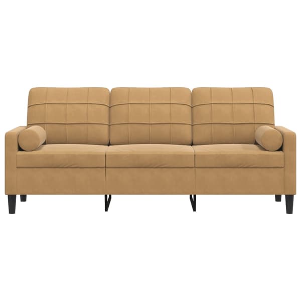 vidaXL 3-sitssoffa med prydnadskuddar brun 180 cm sammet Brun