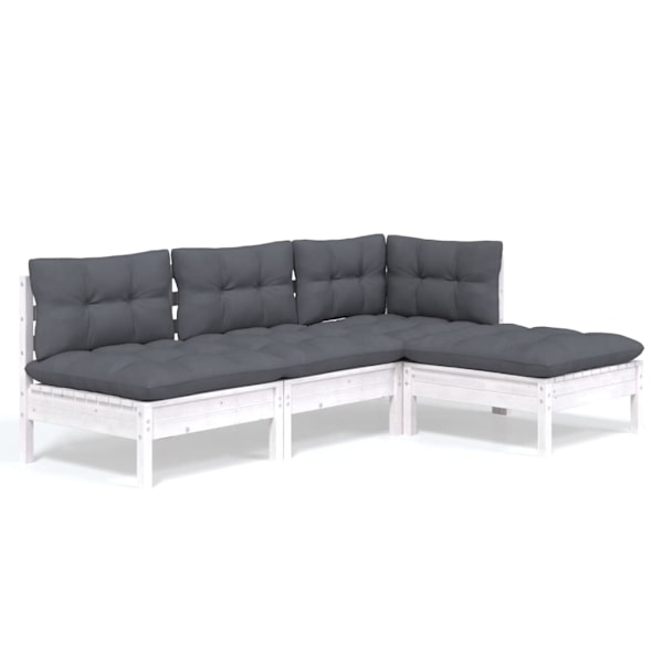 vidaXL Loungegrupp med dynor 4 delar vit massiv furu Vit