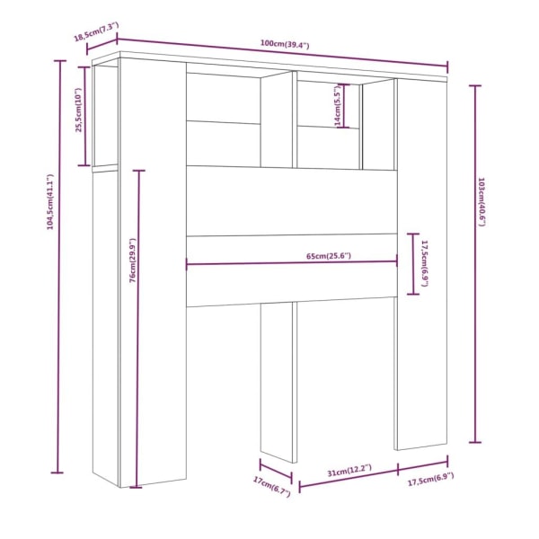 vidaXL Sänggavel med förvaring rökfärgad ek 100x18,5x104,5 cm Brun