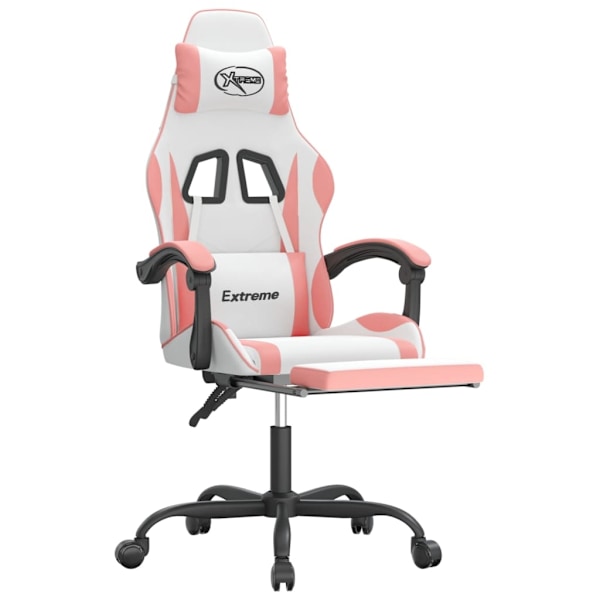 vidaXL Snurrbar gamingstol med fotstöd vit och rosa konstläder Rosa