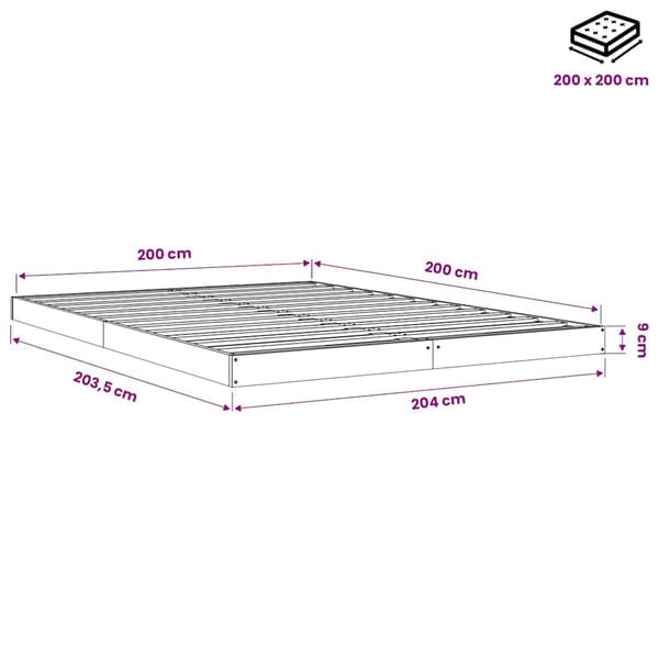 vidaXL Sängram vit 200x200 cm massiv furu Vit