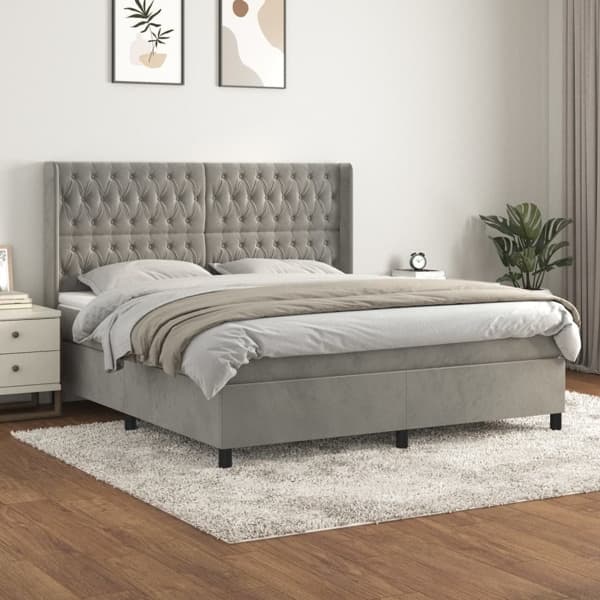 vidaXL Ramsäng med madrass ljusgrå 180x200 cm sammet Grå