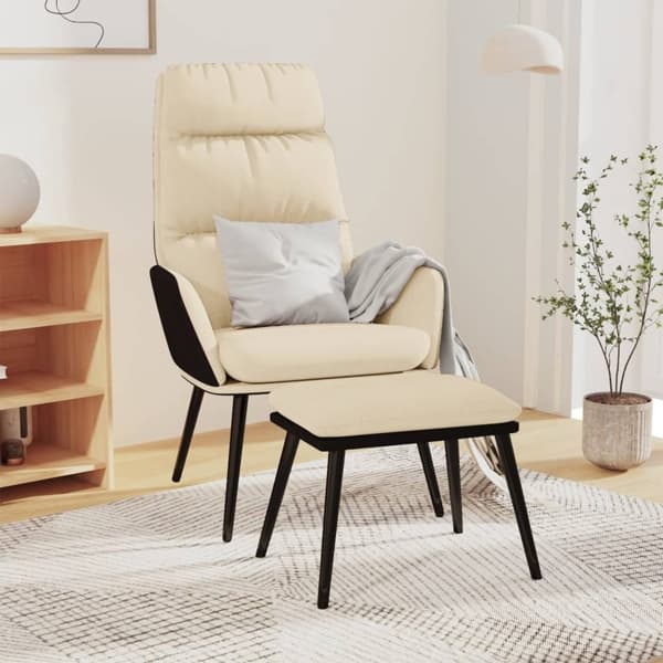 vidaXL Vilstol med pall gräddvit tyg och konstläder Kräm